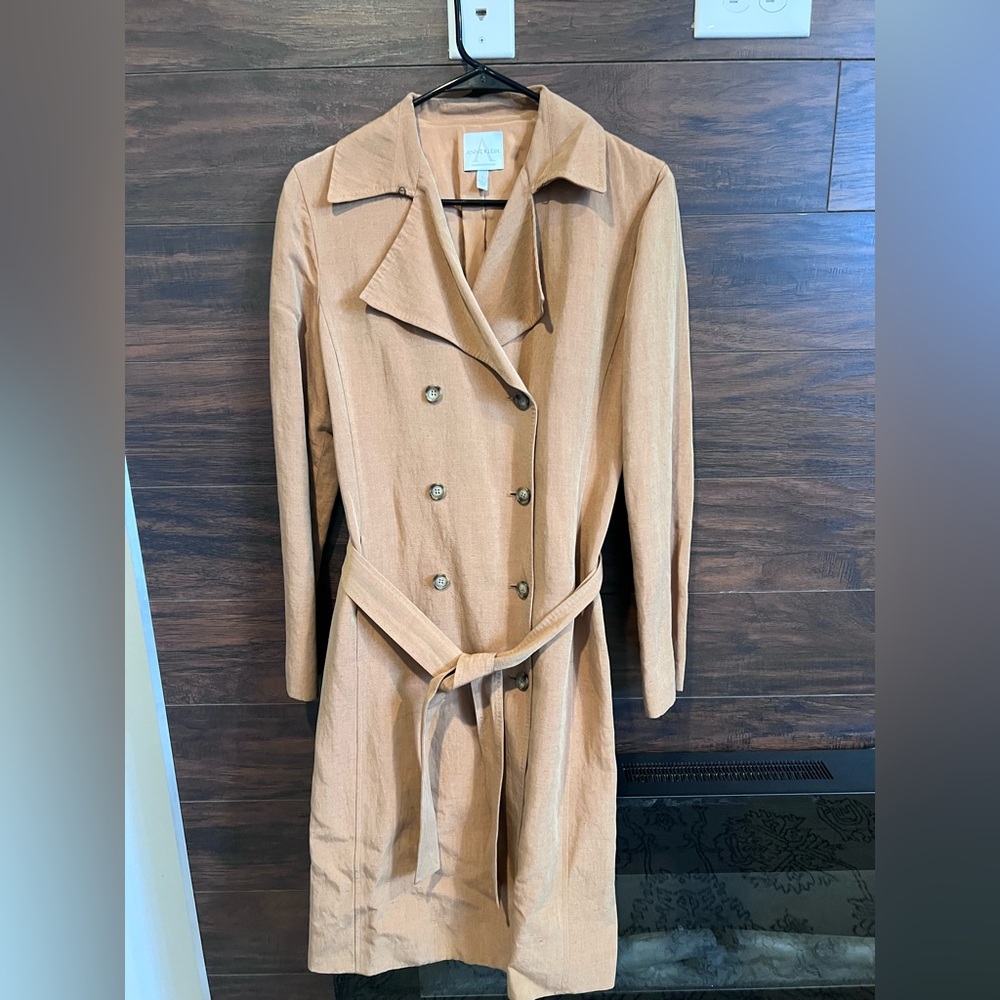 Anne Klein Linen Blend Double-Breasted Trench Coat